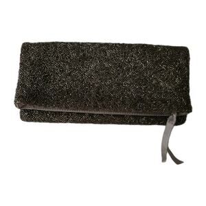 Vintage Beaded Envelope Style Clutch Zipper Metallic Banana Republic Gunmetal